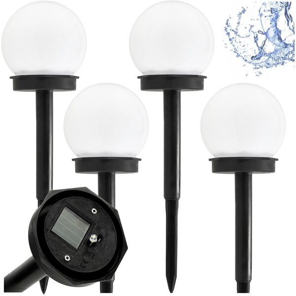 SADA 4 solárnych záhradných lámp, LED, BIELA, 10 cm, vodotesná, IP44