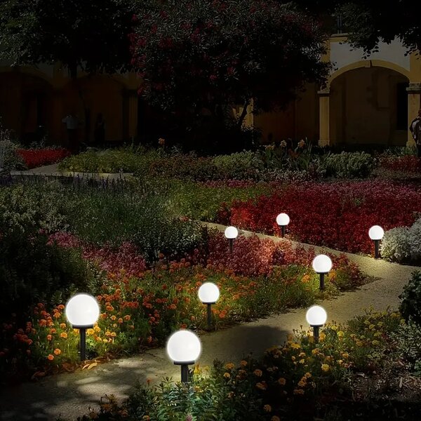 SADA 4 solárnych záhradných lámp, LED, BIELA, 10 cm, vodotesná, IP44