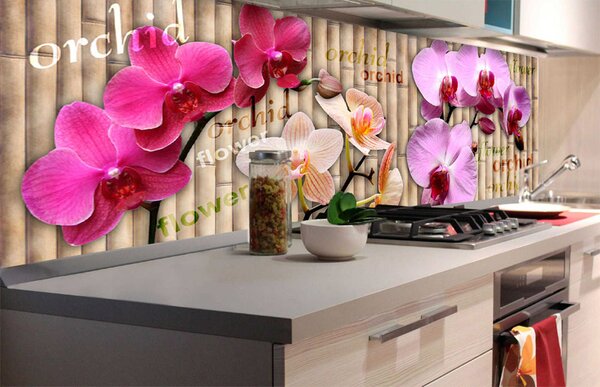 DIMEX | Fototapeta do kuchyne Orchidea KI-180-026 | 180 x 60 cm | fialová, béžová, ružová