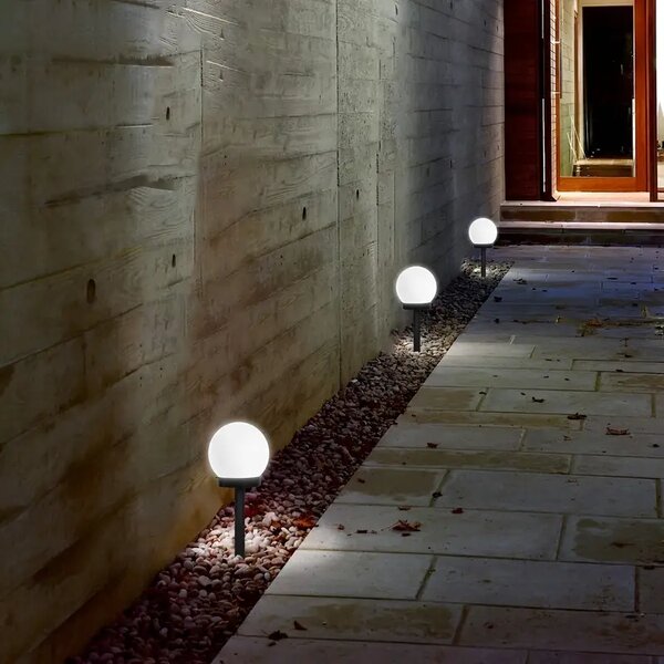 SADA 4 solárnych záhradných lámp, LED, BIELA, 10 cm, vodotesná, IP44