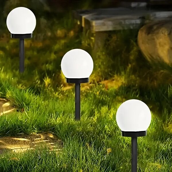 SADA 4 solárnych záhradných lámp, LED, BIELA, 10 cm, vodotesná, IP44