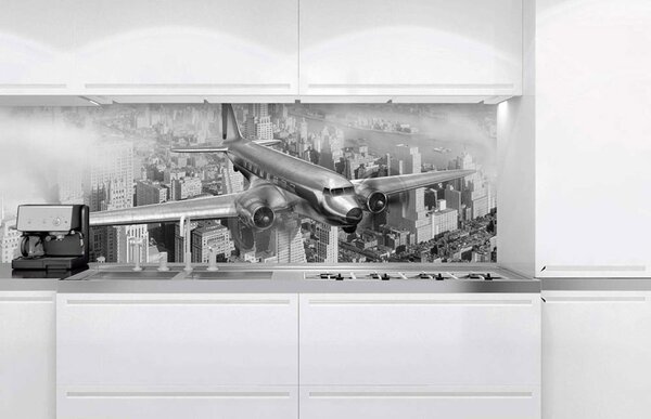 DIMEX | Fototapeta do kuchyne Lietadlo KI-180-039 | 180 x 60 cm | čiernobiela