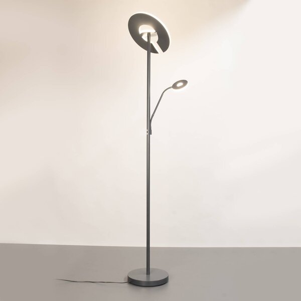 LED stojacia lampa Dent, pieskovo sivá, 180 cm, kov, 2-pl., Hliník / sivá / zinok, Obývacia izba / jedáleň, kov, Moderný, Zemné bodové svetlo