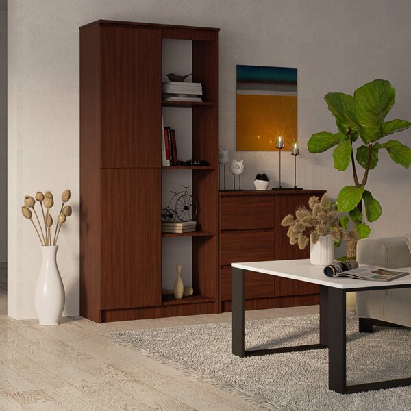 Regál R 80 cm 1 dvierka 6 poličiek wenge