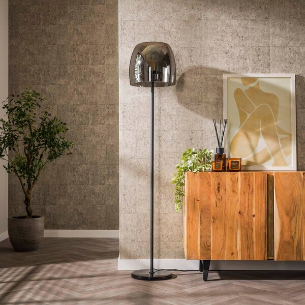 Stojacia lampa Philippa, dymovo šedá/čierna, sklo/kov, 170 cm, Hliník / sivá / zinok, Obývacia izba / jedáleň, Sklo, Moderný, Stojaca lampa