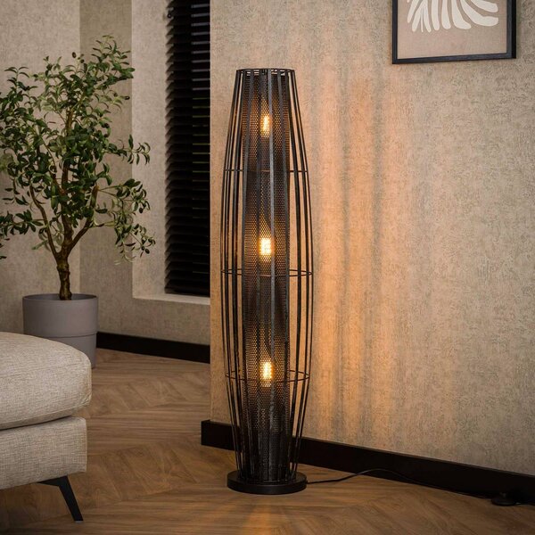 Stojacia lampa Dublindo, výška 120 cm, antracitová, kov, 3 x E27, Čierna, Obývacia izba / jedáleň, kov