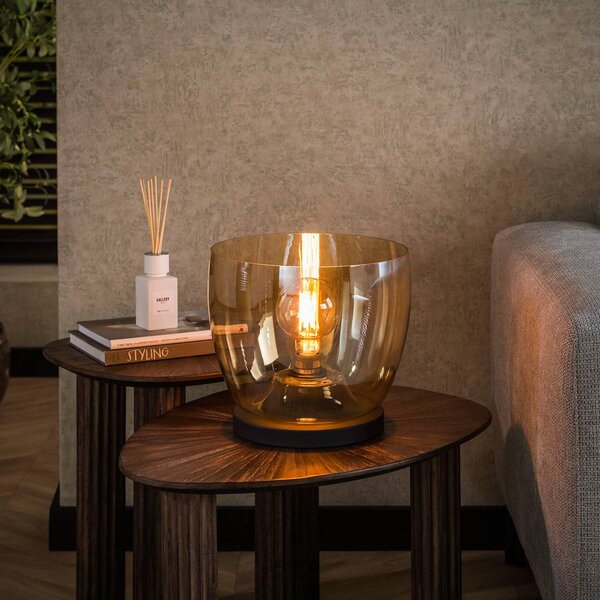 ZIJLSTRA Stolová lampa Kopje, výška 27 cm, jantárová, sklo, E27, Krémová / jantárovo žltá, Obývacia izba / jedáleň, Sklo, Moderný, Stolová lampa