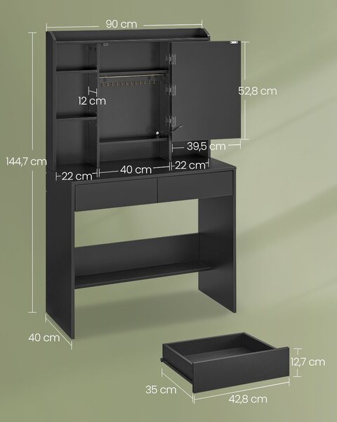 Toaletný stolík s LED osvetlením, čierna