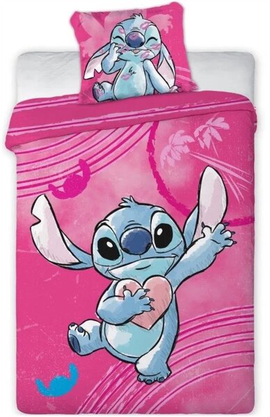 Bavlnené posteľné obliečky Stitch v ružovej farbe pre dievčatá - 100% bavlna - 70 x 90 cm + 140 x 200 cm