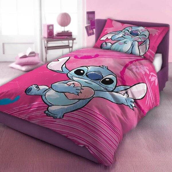 Bavlnené posteľné obliečky Stitch v ružovej farbe pre dievčatá - 100% bavlna - 70 x 90 cm + 140 x 200 cm