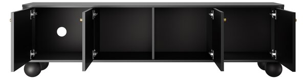 TV stolík Vespera 4D 187 cm - čierna / zlatá / guľaté nohy