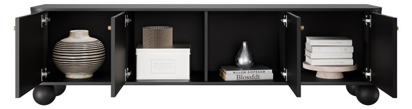 TV stolík Vespera 4D 187 cm - čierna / zlatá / guľaté nohy