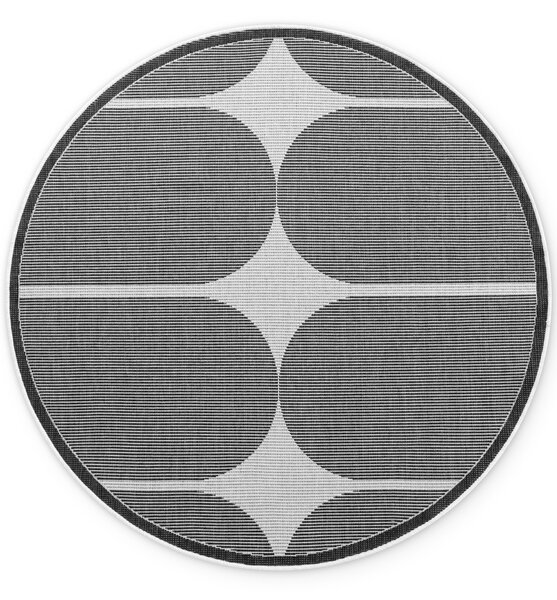 NORTHRUGS , Kusový koberec Duet Bowen 106244 Black/White kruh - na von aj na doma, 160x160 (priemer) kruh, čiernobiela, chodba / predsieň