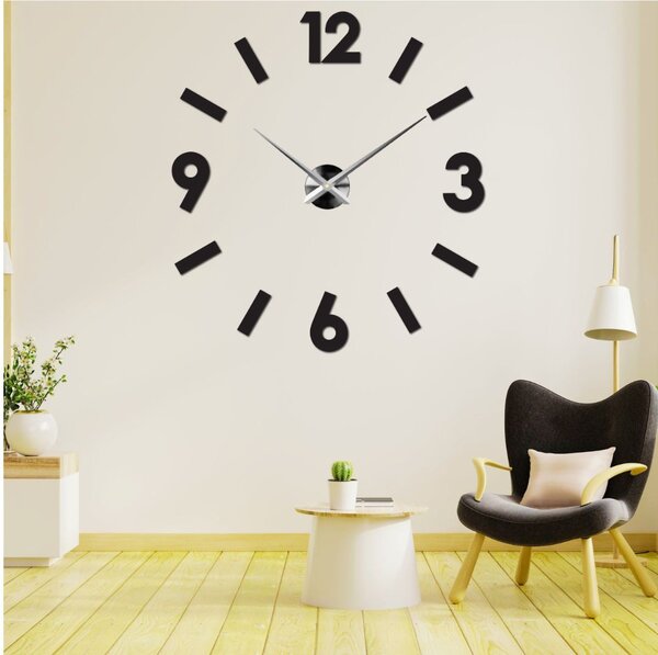 Nástenné hodiny do obývačky - MOBILO: Zrkadlo SILVER Farba čierna RAL 9005 80 cm 1870-107920 12S038