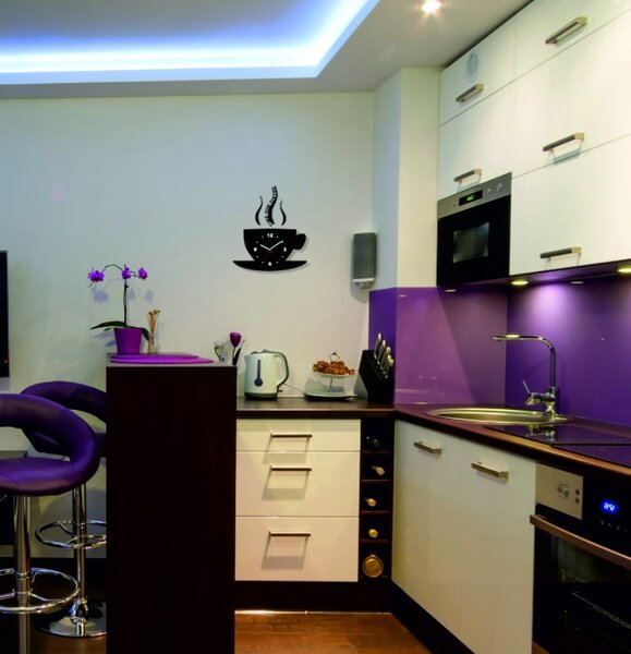 Nástenné hodiny šálka | COFI: Čierna Ral 9005 Strieborné ručičky 2320-56518 FL-z16