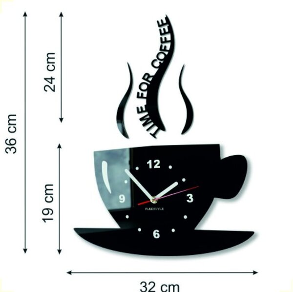Nástenné hodiny káva | COFFE: Čierna Ral 9005 Čierne ručičky 2304-6159 FL-z16 2021
