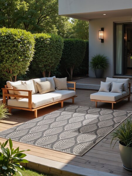 NORTHRUGS , Kusový koberec Duet Liora 106246 White/Gray - na von aj na doma, 120x170, šedá, chodba / predsieň