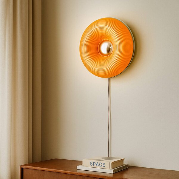 Lindby LED stolná/nástenné svetlo Fjora, oranžová/chróm, Ø30cm, stmievateľné., Žltá / oranžová, Obývacia izba / jedáleň, Sklo, Dizajn