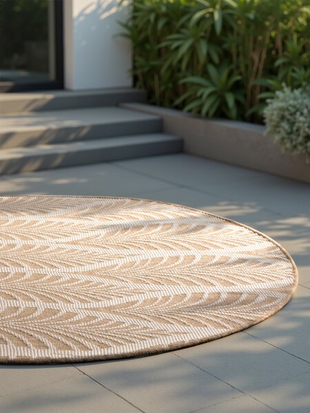 NORTHRUGS , Kusový koberec Duet Liora 106247 Beige/White kruh - na von aj na doma, 160x160 (priemer) kruh, béžová, chodba / predsieň