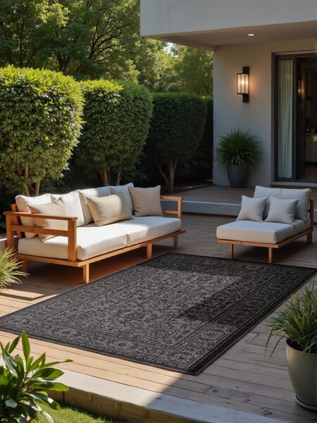 NORTHRUGS , Kusový koberec Duet Kona 106248 Black/White - na von aj na doma, 120x170, čiernobiela, chodba / predsieň