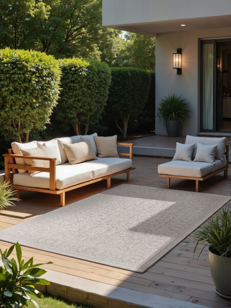 NORTHRUGS , Kusový koberec Duet Kona 106249 White/Gray - na von aj na doma, 120x170, šedá, chodba / predsieň