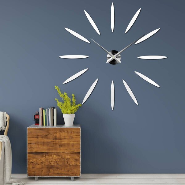 Moderné nástenné hodiny nalepovacie | SLNKO: Čierna Ral 9005 Strieborné ručičky 80 cm 3015-105681 12S050