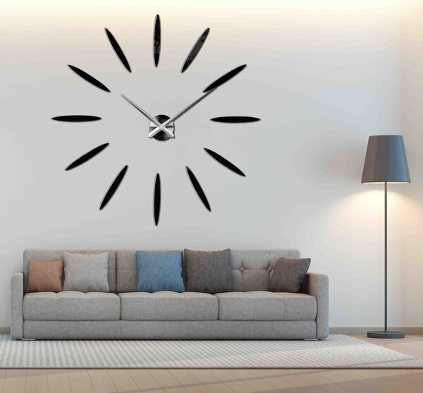 Moderné nástenné hodiny nalepovacie | SLNKO: Čierna Ral 9005 Strieborné ručičky 80 cm 3015-105681 12S050