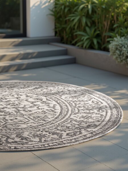 NORTHRUGS , Kusový koberec Duet Kona 106249 White/Gray kruh - na von aj na doma, 160x160 (priemer) kruh, šedá, chodba / predsieň