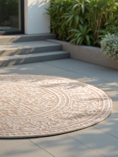 NORTHRUGS , Kusový koberec Duet Kona 106250 Beige/White kruh - na von aj na doma, 160x160 (priemer) kruh, béžová, chodba / predsieň