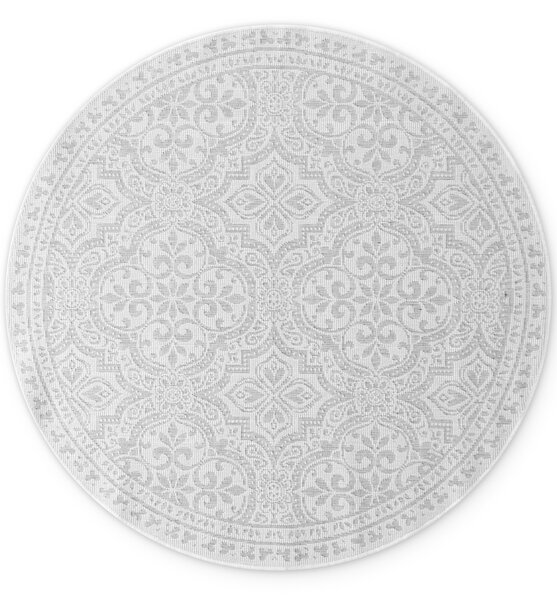 NORTHRUGS , Kusový koberec Duet Rosel 106251 White/Gray kruh - na von aj na doma, 160x160 (priemer) kruh, šedá, chodba / predsieň