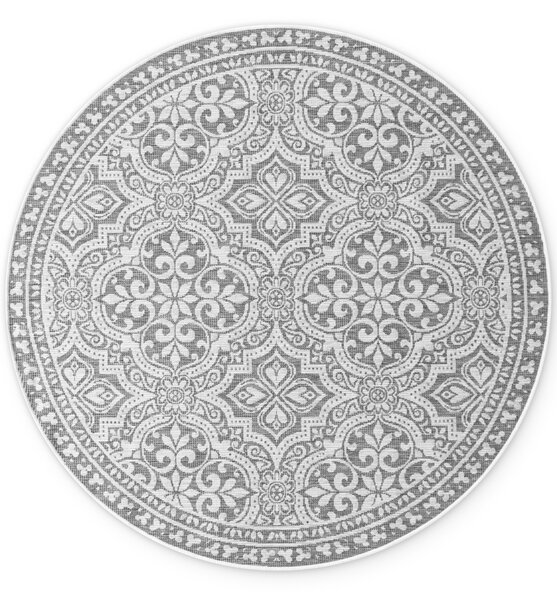 NORTHRUGS , Kusový koberec Duet Rosel 106251 White/Gray kruh - na von aj na doma, 160x160 (priemer) kruh, šedá, chodba / predsieň