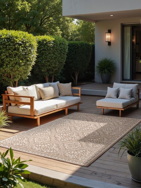 NORTHRUGS , Kusový koberec Duet Rosel 106252 Beige/White - na von aj na doma, 120x170, béžová, chodba / predsieň