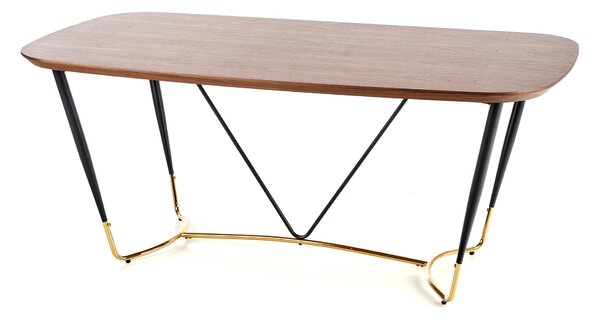 Halmar MANCHESTER stôl, doska - orech, nohy - čierna / zlatá