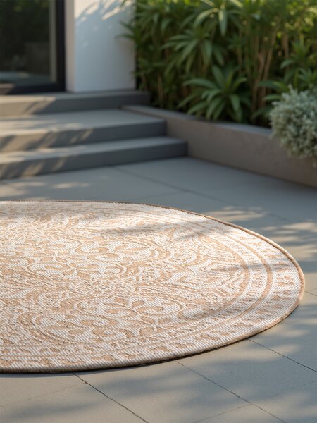 NORTHRUGS , Kusový koberec Duet Rosel 106252 Beige/White kruh - na von aj na doma, 160x160 (priemer) kruh, béžová, chodba / predsieň