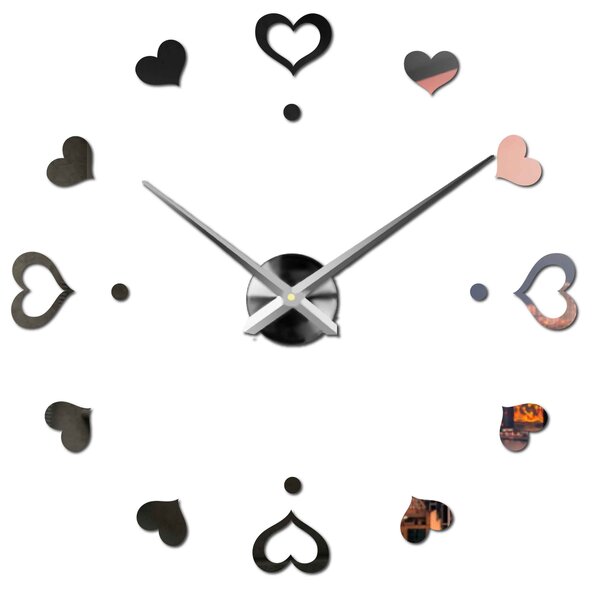 Hodiny na stenu nalepoviacie srdce - EMOCE: Čierna Ral 9005 Farba čierna RAL 9005 3097-14110 12S046-S-Wall clock HEU-