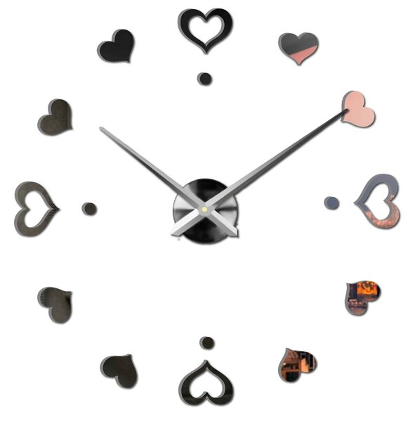 Hodiny na stenu nalepoviacie srdce - EMOCE: Čierna Ral 9005 Farba čierna RAL 9005 3097-14110 12S046-S-Wall clock HEU-