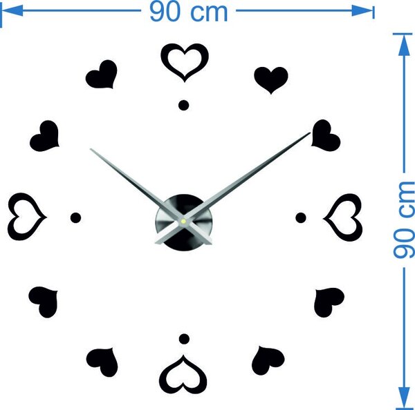 Hodiny na stenu nalepoviacie srdce - EMOCE: Čierna Ral 9005 Farba čierna RAL 9005 3097-14110 12S046-S-Wall clock HEU-