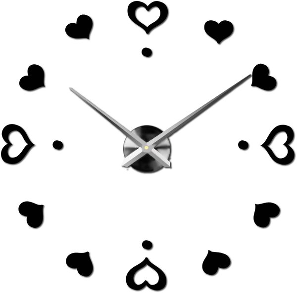 Hodiny na stenu nalepoviacie srdce - EMOCE: Čierna Ral 9005 Farba čierna RAL 9005 3097-14110 12S046-S-Wall clock HEU-