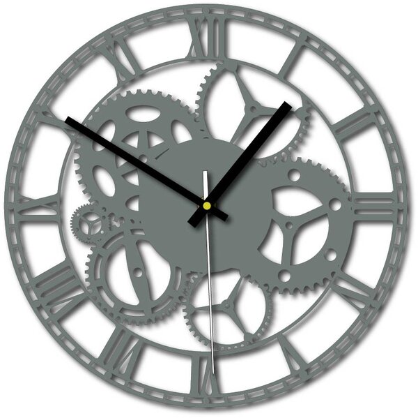 Nástenné hodiny stroj času | FOGO: Šedá kovová Ral 7005 Strieborné ručičky 30 cm 3118-71813 X0071-Trendy wall clock