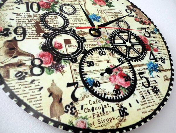 Štýlové nástenné hodiny ozubené koleso - HOPLPFI: Čierne ručičky 3128-14793 HDFK001- Wall clock HEU-