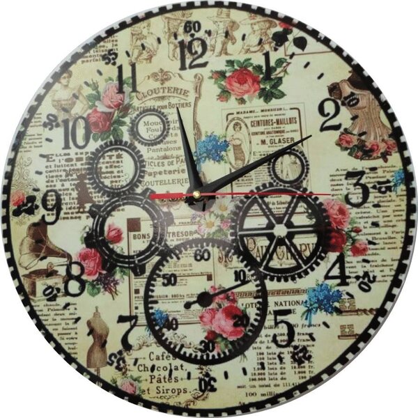 Štýlové nástenné hodiny ozubené koleso - HOPLPFI: Čierne ručičky 3128-14793 HDFK001- Wall clock HEU-