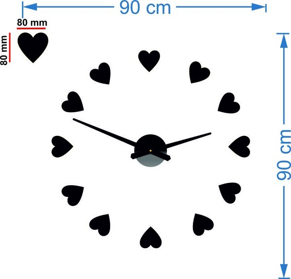 Veľké nástenné hodiny s motívom srdca I SENTOP 12S051: Čierna Ral 9005 Farba čierna RAL 9005 3259-15915 12S051 Wall clock HEU-