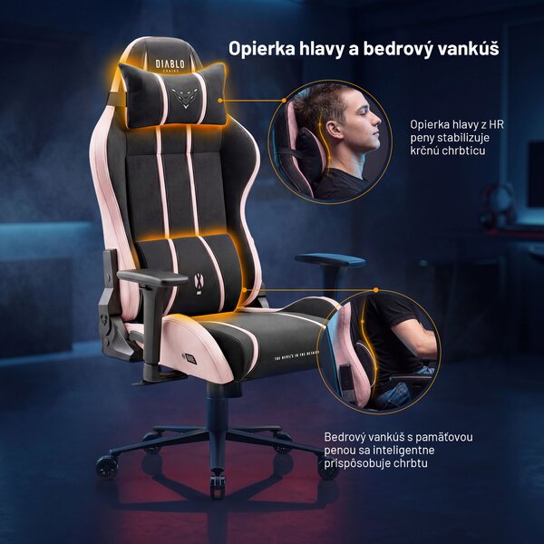 Látková herná stolička čierno-ružová Diablo X-One 2.0 Akira Pink Normal