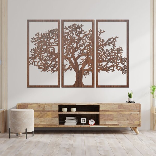 Drevený nástenný obraz Strom života Sada 3 panelov | SKOMBER: Preglejka - Biela farba 46 x 80 cm 3297-56136 PR0054