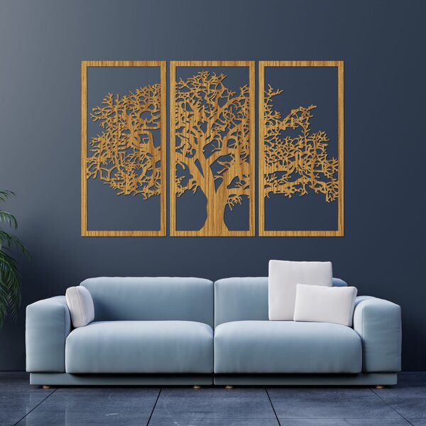 Drevený nástenný obraz Strom života Sada 3 panelov | SKOMBER: Preglejka - Biela farba 46 x 80 cm 3297-56136 PR0054