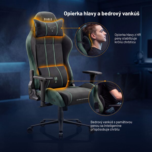 Látková herná stolička čierno-zelená Diablo X-One 2.0 Forest Green Normal
