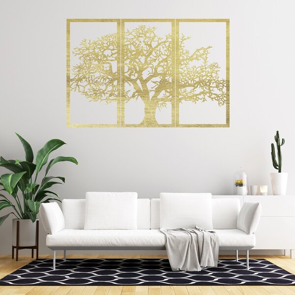 Drevený nástenný obraz Strom života Sada 3 panelov | SKOMBER: Preglejka - Biela farba 46 x 80 cm 3297-56136 PR0054