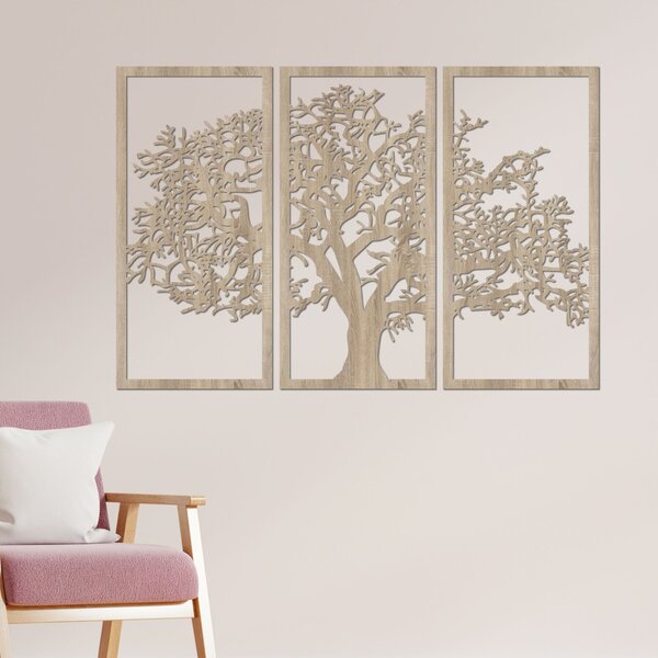Drevený nástenný obraz Strom života Sada 3 panelov | SKOMBER: Preglejka - Biela farba 46 x 80 cm 3297-56136 PR0054