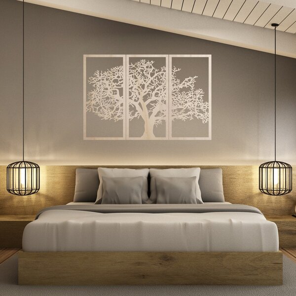 Drevený nástenný obraz Strom života Sada 3 panelov | SKOMBER: Preglejka - Biela farba 46 x 80 cm 3297-56136 PR0054