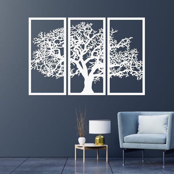 Drevený nástenný obraz Strom života Sada 3 panelov | SKOMBER: Preglejka - Biela farba 46 x 80 cm 3297-56136 PR0054